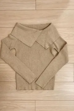 SHEIN オフショルダー リブニット ベージュ 長袖 トップス