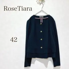 Rose Tiara ジャケット　ネイビー　ノーカラー　42 リボン　上品　⭐︎のサムネイル