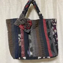 お値下げしました！！手作り、古布ストライプトートバッグ