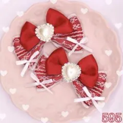 ハンドメイド ヘアリボン 推し活 レッド