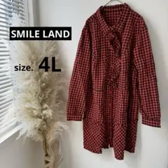 【スマイルランド】ギンガムチェック・チュニック◇大きいサイズ 4L◇赤・黒