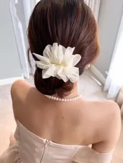 ヘアアクセサリー バレッタ シンプル ホワイト リボン 結婚式 パーティー 韓国