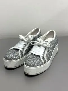 miumiu ラメシルバー グリッター プラットフォームスニーカー