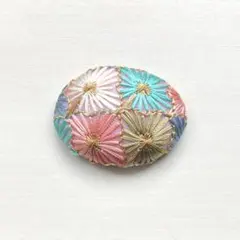 くるみボタン　インド刺繍　ブローチ　ヘアゴム　帯留　デイジー　母の日　1036