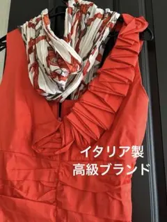 イタリア製高級ブランド朱色赤花デザインノースリーブタイトワンピース新品未使用❗️