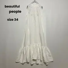 beautiful people リネンワンピース レース 刺繍 フラワー 34