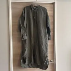 オリーブグリーン Mサイズ 長袖シャツワンピース