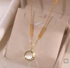 ゴールド 両面ストーン ネックレス