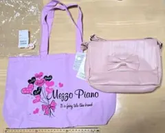 mezzo piano リボン ピンク ポシェット & ミニトートバッグ