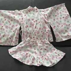 キッズ 浴衣ドレス 甚平 上下 100cm 花柄 セパレート 夏祭り スカートのサムネイル