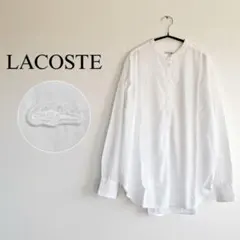 LACOSTE スタンドカラープルオーバーブラウス　ノーカラー　ワンポイント