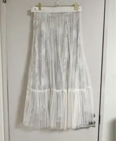 チュール付き レーススカート ホワイト