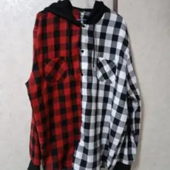 チェック柄フード付きシャツ