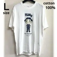 未使用タグ付き Lサイズ ペコちゃん 不二家 サンリオ 半袖Tシャツ ホワイト