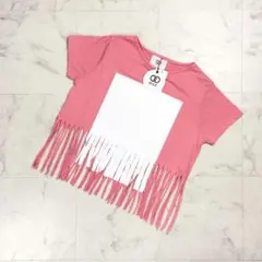 新品 PULP ショート丈フリンジTシャツ 半袖 ピンク サイズS*ED184