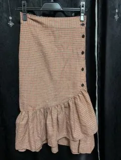 マーメイドスカート チェック ロングスカート 千鳥柄 フリル ティアード