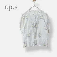 【アールピーエス】花柄刺繍 ブラウス 半袖　白　M パフスリーブ フリル襟のサムネイル