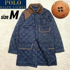 【美品】ラルフローレン ネイビー キルティング コート コーデュロイ襟 M