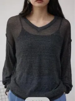 AZUL by moussy グレー Vネック ニット 長袖