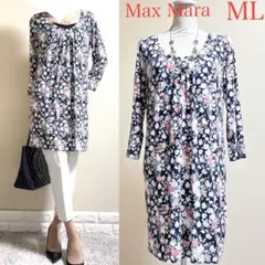 マックスマーラ　Max Mara 洗える　花柄　チュニック　ワンピース ML 紺のサムネイル
