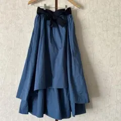未使用●フェリシモ シロップ スカート ロング 二重 リボン 綿混 ギャザー●Mのサムネイル
