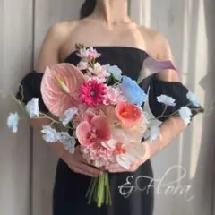 (ブートニア付き)ウェディングブーケ　アーティフィシャルフラワー　クラッチブーケ