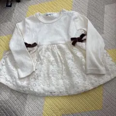 chocolat crème ホワイトリボン付き長袖トップス