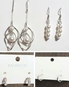 ハンドメイド　両耳　ピアス　パール　フープピアス　セット　レディース