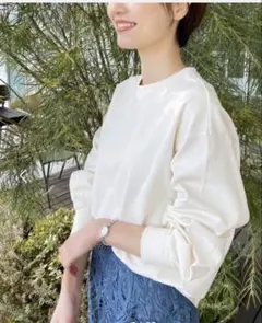 オペークドットクリップ　スーピマコットン プルオーバー　長袖　白　スウェット