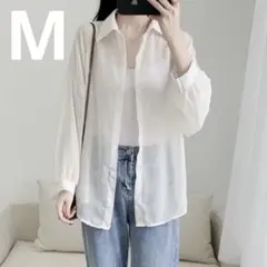 オーバーサイズ シアーシャツ シースルー 白 ホワイト M