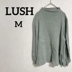 LUSH【M】緑系 長袖ニット 総柄 薄手 秋冬 個性的