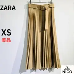 美品　ZARA ベルト付き プリーツスカート キャメル ベージュ XS