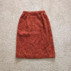 トラッド タイトスカート L オレンジ ウールツイード 膝丈 モード