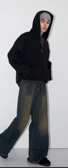 ダークグレー ワイドレッグデニム