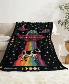 宇宙人　アブダクション　UFO 牛 ブランケット 大判　130x150ラス1のサムネイル