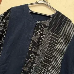 パッチワーク 半袖 カットソー 藍染め 古布リメイク チュニック 