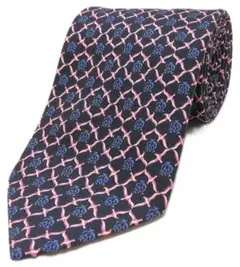 ダンヒル ネクタイ 総柄 パターン ネイビー ピンク 未使用品！(37105)