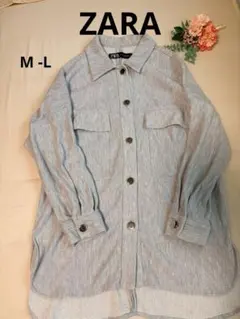 ZARA ヘリンボーン柄 シャツジャケット グレー M-L