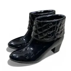 未使用級 ELLE PLANETE ブラック　ショートブーツ エナメル　23cm