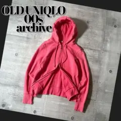 00s old UNIQLO ダブルジップ スウェット パーカー ピンク y2k