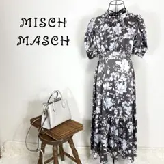 美品MISCH MASCH 花柄ティアードワンピース 半袖 ネイビー M