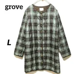 グローブ ブラウン＆グリーン　チェック キルティング　中綿コート