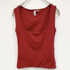 H&M タンクトップ スクエアネック ノースリーブ 【XS】赤 ボルドーのサムネイル