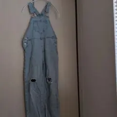 ライトブルー ダメージ加工オーバーオール