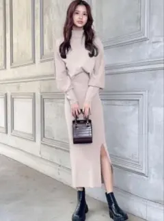 GRLベージュ ニット セットアップ スカートM