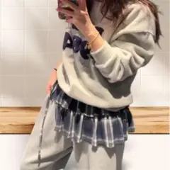 【大流行】付け裾 レイヤード ミニスカート風 重ね着 体型カバー チェック柄