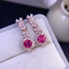 天然ピンクトパーズ ピアス 6×6mm フラワーリース 取り巻き ジュエリー