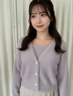 GRL 新品ショート丈パールボタンシャギーニットカーディガン セット