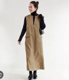 ベーセーストック　Vネックセミフレアジャンパースカート　ベージュ　ベイクルーズ