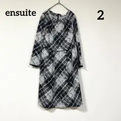 ensuite クルーネック ウエストライン総柄ワンピース チェック